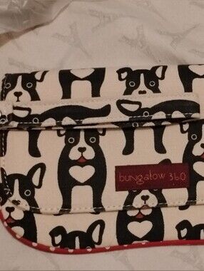 bungalow 360 Black, Cream, White, Red Boston Terrier Dog Wristlet with Polka Dot